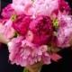 Pink and hot pink peonies wedding bouquet