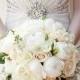 Classic White Roses and Peonies Wedding Bridal Bouquet 