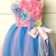 Cute Pink & Blue Tutu Flower Girl Dress with Pink Flowers