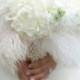 White Ostrich Feathers and Flowers Wedding Bouquet