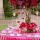 حديقة الزفاف الوردي الساخن ♥ الأحمر الديكورات الورد والماس كريستال الخرز الاكريليك جارلاند القطعة المركزية الزفاف