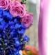 Bright Blue Delphiniums and Pink Roses Wedding Flower Bouquet