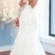 Weiß Französisch Lace Open Back Brautkleid mit Zurück-Tasten ♥ Langarm Brautkleid