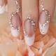Unique and Creative French Manicure Wedding Nail Design With Crystal Rhinestone Sticker 