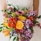 Colorful Fresh Flowers and Lilac Wedding Bouquet 