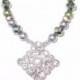 Wedding Bouquet Memorial Photo Oval Metal Charm Sage Sea Green Crystal Gems Pearls Diamond Tibetan Beads - FREE SHIPPING