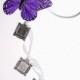 DIY - Wedding Bouquet Memorial Triple Silver Square Royal Purple Butterfly Photo Ribbon MINI Charm
