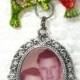 Memorial Brooch with Silver Photo Charm Birds on a Branch Enameled Red Green Crystal Gems - FREE SHIPPING