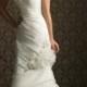 One Shoulder Pick Up Court Train Ivory Taffeta Wedding Dress