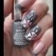 Nail Art: Grey with pink (one stroke) flower