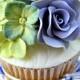 Hydrangea cupcake with blue roses
