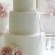 Pink roses and lace wedding cake