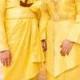 Malay Groom & Bride wearing yellow coloured traditional songket dress