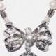 Wedding Bouquet Memorial Photo Oval Metal Bow Charm Crystal Gems Pearls Silver Diamond Tibetan Beads - FREE SHIPPING