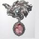 Memorial Photo Brooch Silver Floral Crystal Gems Pearls - FREE SHIPPING