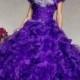 Purple Ruffled Beaded Sweetheart Neck Quinceanera Gown
