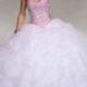 Strapless Sequin Sweetheart Ruffled Contrasting Trim White Quinceanera Dress