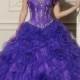 Purple Beaded Corset Sweetheart Flower Quinceanera Dress