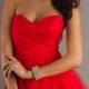 Red Sweetheart Strapless Short A-line Tulle Over Satin Prom Dress
