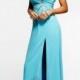 Faviana 7133 Blue Sequin Strapless Open Back Slit Prom Dress