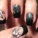 Nail Art: Black And White Flower With Glitter