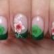 Nail Art: Green Glitter Tip With (Dried) Flower