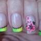 Nail Art :neon French Tips And Neon Flowers