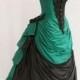 Green and Black Short Sleeves Victorian Bustle Ball Gown