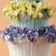Flower pot cake decorated with colorful flowers