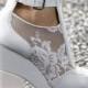 High heel white wedding shoe with floral lace