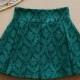 Green Jacquard Florals Flare Skirt - Sheinside.com
