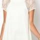 White Contrast Lace Short Sleeve Split Chiffon Dress - Sheinside.com