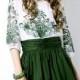 White And Green Embroidery Half Sleeve Chiffon Dress - Sheinside.com