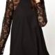 Black Contrast Lace Long Sleeve Chiffon Dress - Sheinside.com