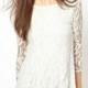White Round Neck Embroidered Ruffle Lace Dress - Sheinside.com
