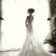 Fairytale white wedding dress decorated with flowers