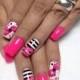Black, White, Pink Nail Design 