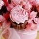 Light pink cupcake bouquet in a flower pot