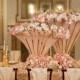 Decorate the dining table with pink flower baskets