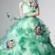 Frilled sea green wedding gown for the bride