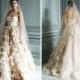 Off white and light brown crumpled wedding gown