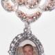 Photo Brooch Charm Memorial Peach Crystal Gems Silver - FREE SHIPPING