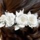 White Lace Silky Flower Crystals Bridal Wedding Headpiece