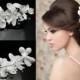 White Orchid Blume Kristalle Perlen Perlen Braut Hochzeit Kopfschmuck Haarspange