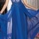 2014 الأزرق الرباط بثوب طويل فستان السهرة الشيفون حزب رسمي كوكتيل اللباس الحفلة الراقصة