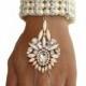 1920 Great Gatsby Inspiriert Elfenbein-Perlen Medaillon Kristall Armband Handkette