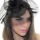 Black Netting Hat Fascinator Headpiece Floral Headband