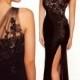 Long Evening Wear Dresses Black One Shoulder Sheer Slit Formal Party Prom Gown