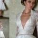2014 New Short Custom Size Bridal Gown V-Neck Lace Long Sleeve Wedding Dresses