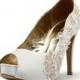 Ivoire Blanc chaussures de mariage, Talons Ivoire Blanc de mariée, blanc ivoire satin perlé dentelle chaussures de mariage, Talo